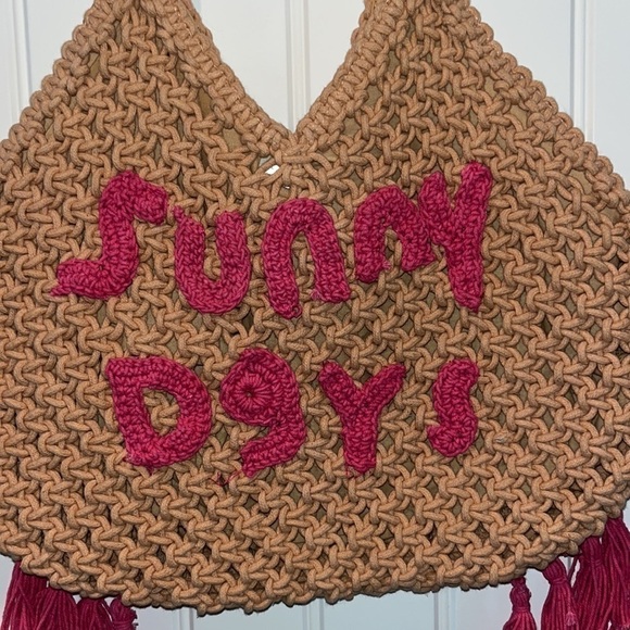 SUNNY Days macramé beach tote bag purse hippie boho New cute tassels - Picture 2 of 9